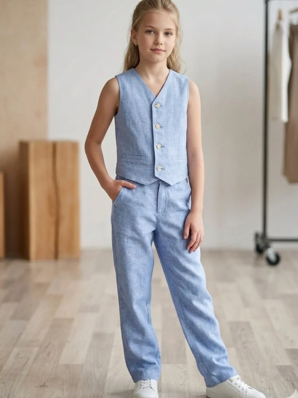 Gymboree Linen-Blend   Light Blue Linen Seersucker Vest & Pants Set Size 12 NWOT